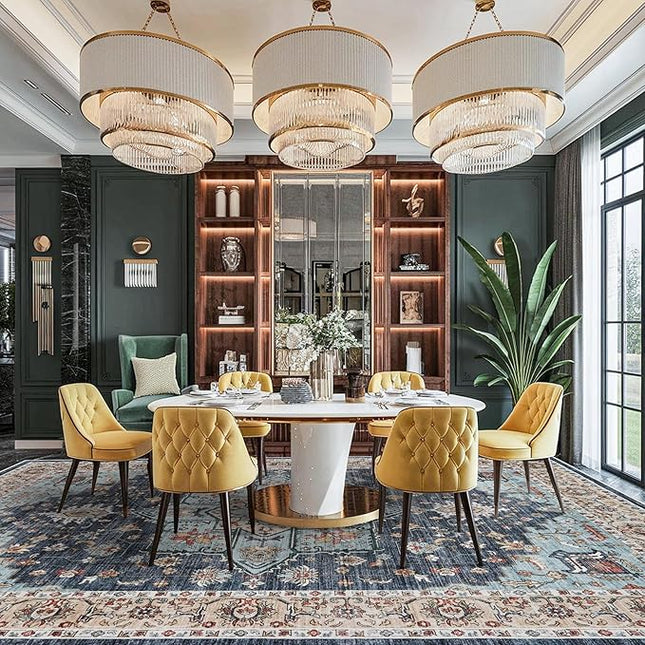 Washable Oriental Area Rug - 12x18 Rugs for Living Room Soft Carpet for Bedroom Waterproof Floral Distressed Indoor Stain Resistant Non-Shedding Floor Carpets (Blue/Teal/Orange, 12x18)