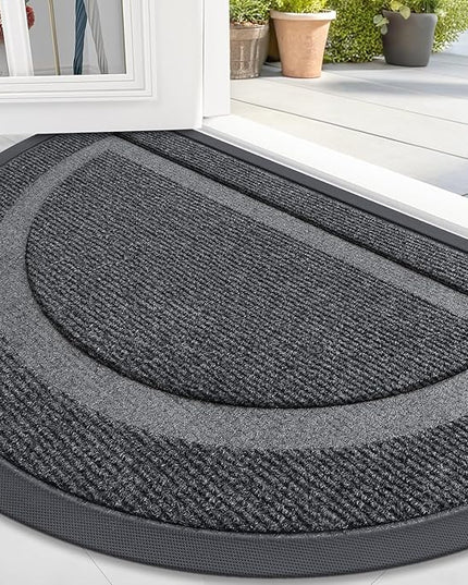 OLANLY Half Circle Door Mat Indoor Outdoor Entrance Welcome, Waterproof All-Season, All-Weather Doormat, Sturdy Natural Rubber, Low Profile, Easy Clean Patio Porch Entryway Mat, 71x47, Grey