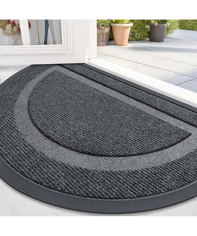 OLANLY Half Circle Door Mat Indoor Outdoor Entrance Welcome, Waterproof All-Season, All-Weather Doormat, Sturdy Natural Rubber, Low Profile, Easy Clean Patio Porch Entryway Mat, 59x35, Grey