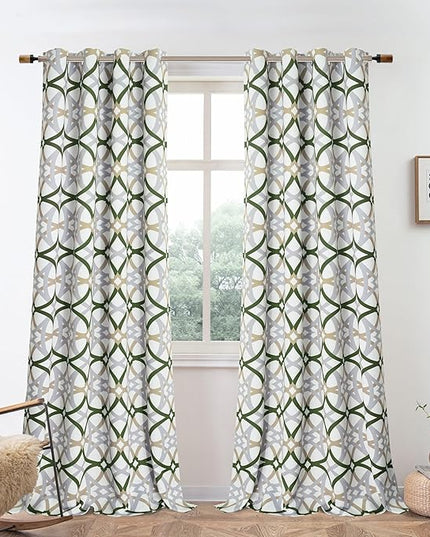 DriftAway Alexander 80% Blackout Curtains for Living Room 250GSM Pattern Match Thermal Insulated Room Darkening Geo Moroccan Mid Century Grommet Bedroom Drapes 2 Panels 52 Inch by 84 Inch Loden Green