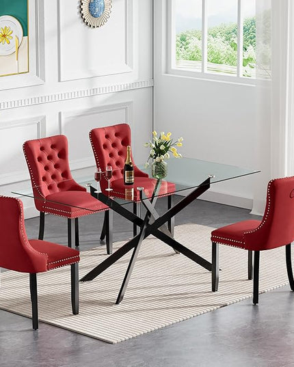 HomVent 5 Piece Rectangular Glass Dining Table Set, Tempered Glass Dinner Table Set for 4 Kitchen Table Set with 4 Velvet Upholstered Chairs for Kitchen Dining Room