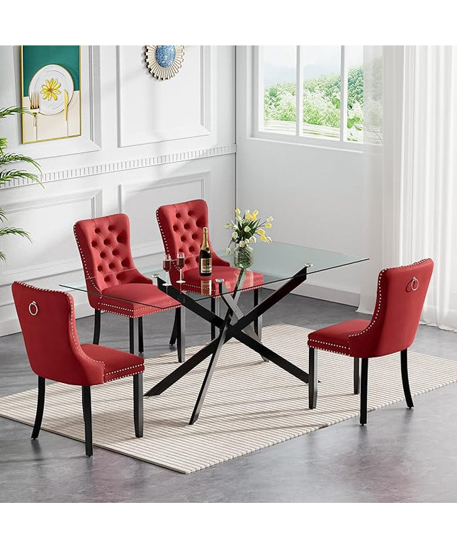HomVent 5 Piece Rectangular Glass Dining Table Set, Tempered Glass Dinner Table Set for 4 Kitchen Table Set with 4 Velvet Upholstered Chairs for Kitchen Dining Room