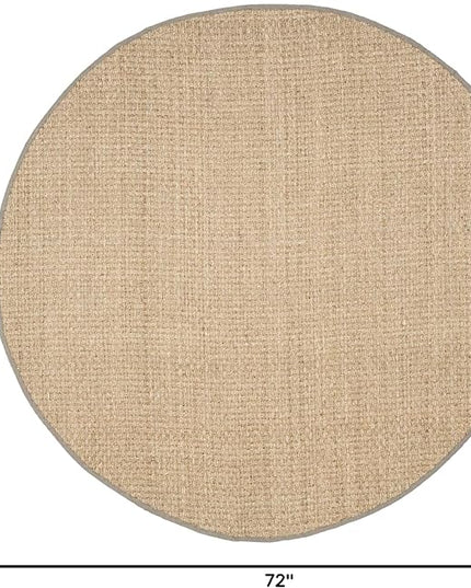 SAFAVIEH Area Rug 6' Round - Natural Fiber Collection - Natural & Grey, Seagrass, Basketweave Pattern with Border (NF114P)