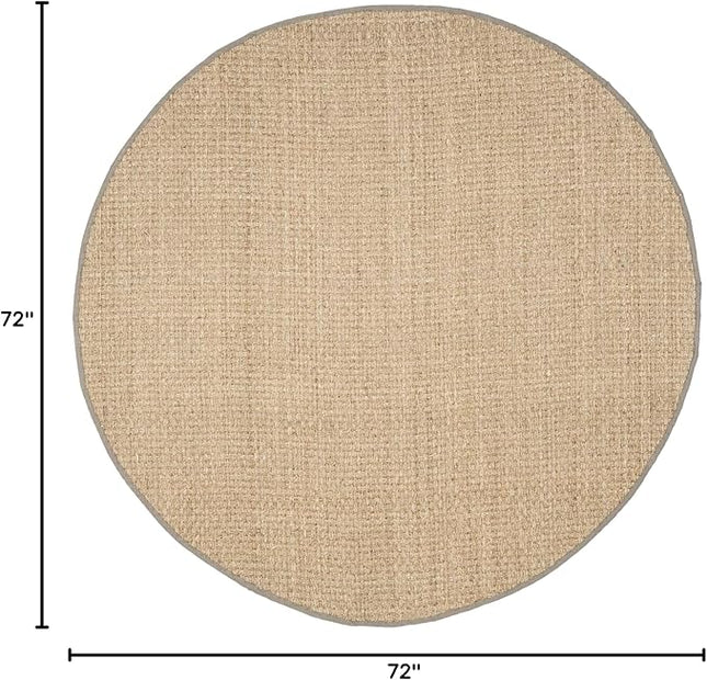 SAFAVIEH Area Rug 6' Round - Natural Fiber Collection - Natural & Grey, Seagrass, Basketweave Pattern with Border (NF114P)