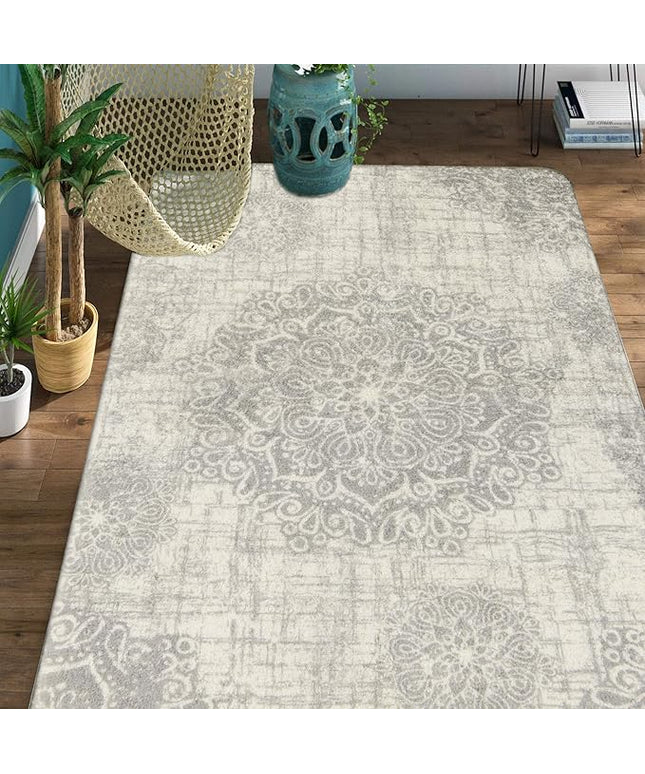 Lahome Vintage Medallion Area Rug - 3x5 Washable Entryway Rug Non Slip Distressed Carpet for Living Room Soft Grey, Throw Floor Carpet for Door Mat Entrance Bedrooms Office