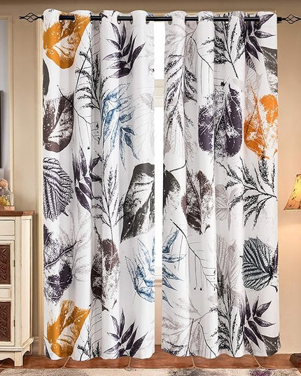 SUBRTEX Light Flitering Curtains 52Wx84L, Room Darkening Vibrant Floral Drapes, 50% Blackout, Semi Sheer Boho Farmhouse Curtains for Living Room, Gray
