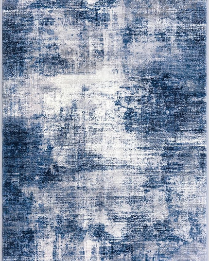IOHOUZE Abstract Area Rugs 6x9 Ft Washable Rugs for Living Room, Non Slip Dining Room Rug, Printed Faux Wool Rugs for Bedroom, Floor Carpet for Office Nursery Playroom, Navy/Grey