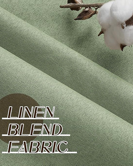 Sage Green Full Blackout Linen Curtains 84 Inch Length for Bedroom, Complete Room Darkening Thermal Insulated Farmhouse Drapes for Living Room, Sage Green, W52 x L84, 2 Panels