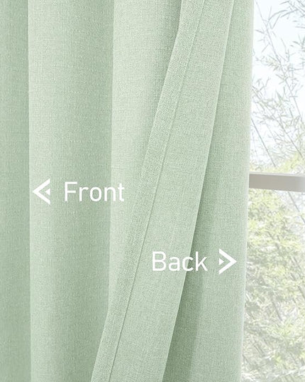 LAMIT Light Green Linen Blended Curtains for Bedroom, 54 inches Grommet Thermal Insulated Thick Cottage Curtains Light Reducing Window Treatment Drapes for Living Room, Set of 2 Panels, W52 x L54
