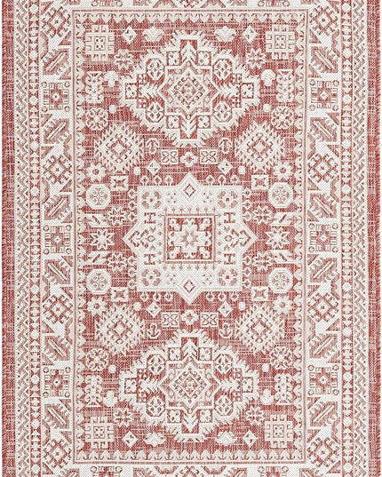Rugs.com Outdoor Aztec Collection Rug – 3' x 5' Rust Red Flatweave Rug Perfect for Living Rooms, Large Dining Rooms, Open Floorplans