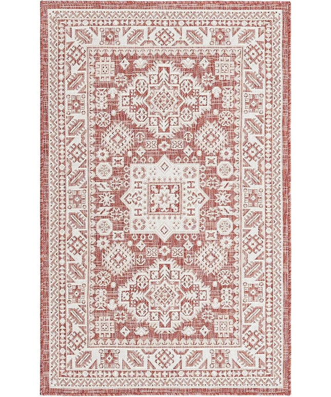 Rugs.com Outdoor Aztec Collection Rug – 3' x 5' Rust Red Flatweave Rug Perfect for Living Rooms, Large Dining Rooms, Open Floorplans