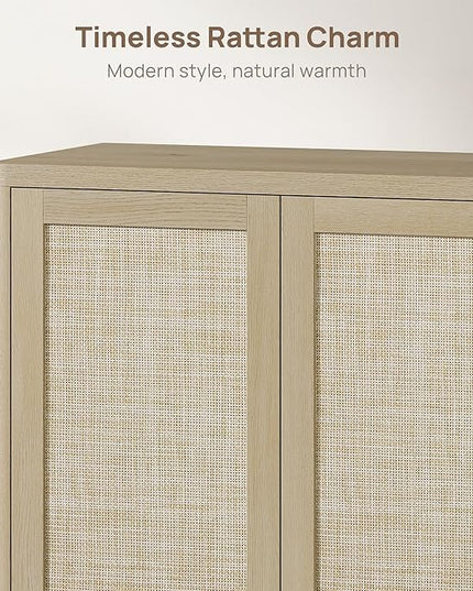 SICOTAS Rattan TV Stand for 65 70 inch TV - Large Entertainment Center TV Consoles for Living Room Bedroom, Farmhouse Television Stands with Storage Cabinet Boho Modular Media Console, Sand Oak