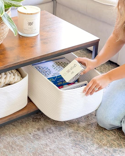 NaturalCozy Storage Baskets 16.8”x13”x7.6” Cotton Rope Woven Baskets for Organizing 3-Pack | Toy Storage Bins | Basket for Shelves, Laundry, Blanket, Clothes, Closet, Kitchen, Bathroom, Gifts