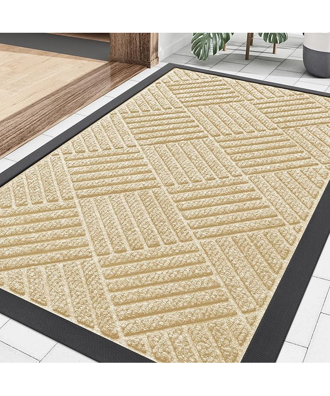 Smiry Front Door Mat Outside Entrance, Heavy Duty Outdoor Indoor Natural Rubber Doormat, Non Slip, Trap Dirt and Moisture, Easy Clean, Low Profile Patio Porch Entryway Mat, 29.5x17, Beige