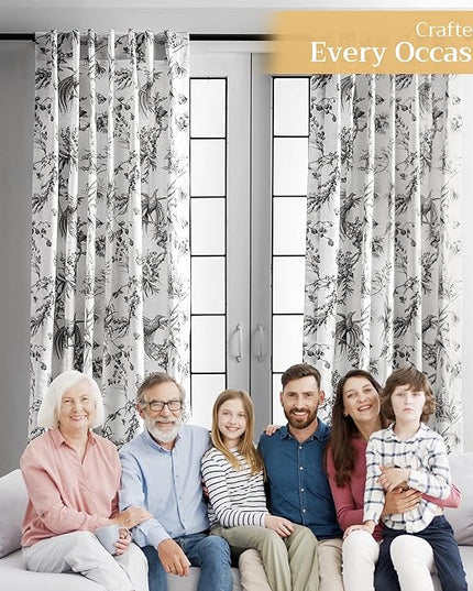 Maison d' Hermine Curtains for living room 100% Cotton 124 inch length Two Panels Light Filtering Toile Curtains for Bedroom Windows with rod and loop Pockets Drapes (Paradise Mid Night, 50"W x 124"L)