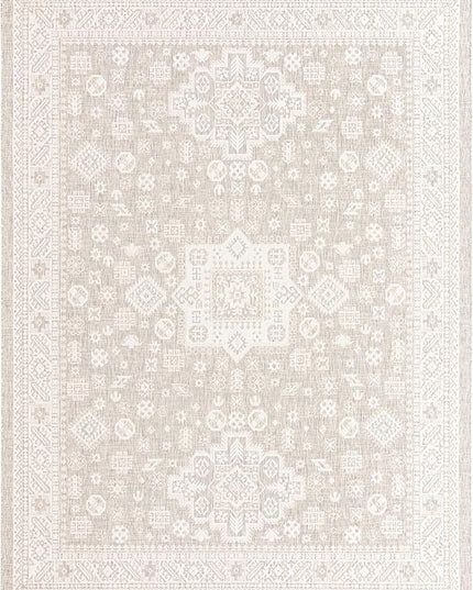 Rugs.com Outdoor Aztec Collection Rug – 10' x 13' Light Gray Flatweave Rug Perfect for Living Rooms, Large Dining Rooms, Open Floorplans