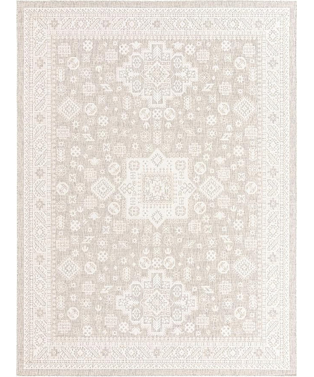 Rugs.com Outdoor Aztec Collection Rug – 10' x 13' Light Gray Flatweave Rug Perfect for Living Rooms, Large Dining Rooms, Open Floorplans
