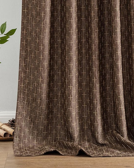 MIULEE Decorative Back Tab Linen Curtains with Geometric Pattern for Living Room Bedroom Farmhouse Rustic Thick Woven Textured Patterned Mudcloth Drapes 84 Inches Long 2 Panels Set, Dark Coffee