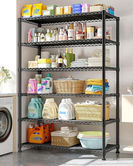 REIBII 75" H Metal Shelving 6 Tier Storage Shelf Adjustable Kitchen Shelf Wire Shelving Unit Detachable Storage Rack for Kitchen Laundry Living Room Commercial Heavy Duty Metal Shelf 75" X35" X14"