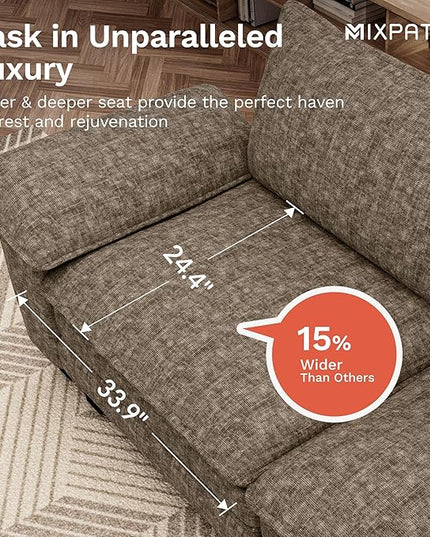 87-Inch L Shaped Sectional Sofa with Cloud Cushions, Deep Seat Modular Couch Set w/ 3 Seats & 1 Ottomans, Removable Arms, Plush Chenille Upholstery for Living Room, Apartment - Smoky Gray