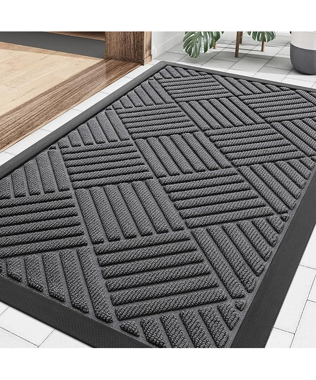 Smiry Front Door Mat Outside Entrance, Heavy Duty Outdoor Indoor Natural Rubber Doormat, Non Slip, Trap Dirt and Moisture, Easy Clean, Low Profile Patio Porch Entryway Mat, 29.5x17, Grey