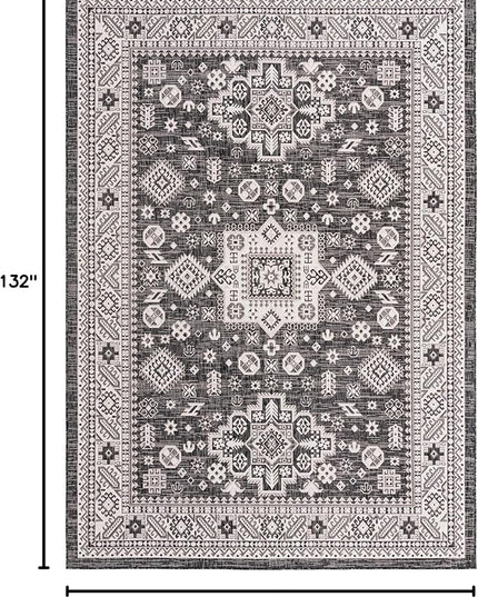 Rugs.com Outdoor Aztec Collection Rug – 8' x 11' Charcoal Gray Flatweave Rug Perfect for Living Rooms, Large Dining Rooms, Open Floorplans
