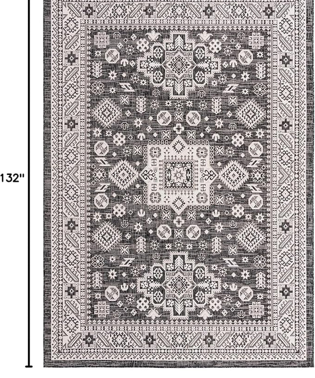 Rugs.com Outdoor Aztec Collection Rug – 8' x 11' Charcoal Gray Flatweave Rug Perfect for Living Rooms, Large Dining Rooms, Open Floorplans