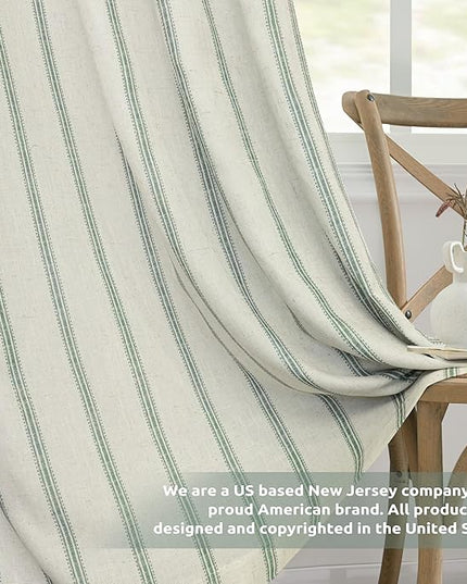 DriftAway Farmhouse Linen Blend Blackout Curtains 63 Inches Long for Bedroom Vertical Striped Printed Linen Curtains Thermal Insulated Lined Treatments for Living Room Pair W52 x L63 Linen Loden Green