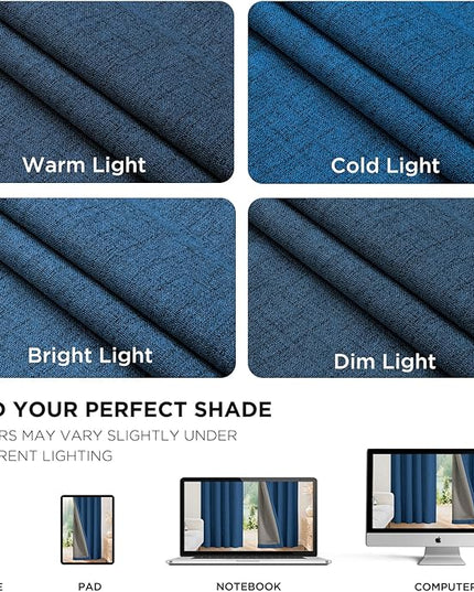 Joydeco Blackout Curtains for Bedroom - 120 Inch Long 100% Light Blocking 2 Panels Navy Blue Drapes, Thermal Insulated Room Darkening Curtains, Linen Textured for Living Room, Rod Pocket & Back Tabs