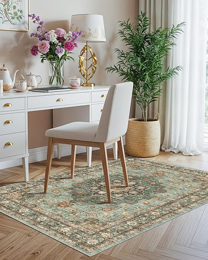Green Entryway 3x4 Rug - Washable Area Rugs for Kitchen Bathroom Non-Slip Ultra-Thin Indoor Door Mat Indoor Entrance - Stain Resistant Small Throw Carpet (Green, 3X4)