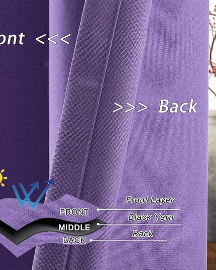 Full Blackout Purple Curtains 120 Inches Long, 100% Shade Privacy Linen Textured Noise Reducing Thermal Insulated Grommet Curtains for Villa Bedroom, Purple, W52 x L120, 2 Panels