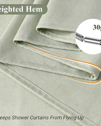 Naturoom Mist Sage Linen Shower Curtain, Country Boho Farmhouse Bath Decor Shower Curtains Neutral Cloth Weighted Textured Fabric Bath Curtain Liner with Hooks, 72x72