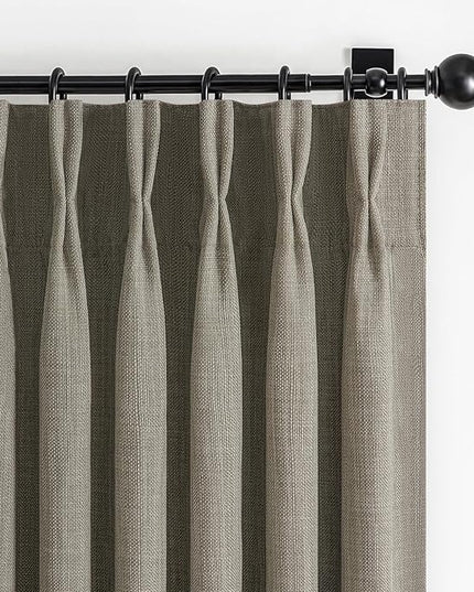 Blackout Double Layer Thick Linen Sepia Ebony Curtains 84 Inches Long for Living Room 2 Panels Set, Memory Trained Pinch Pleated Thermal Soundproof Country Viral Windows Curtain & Drapes 40"W x 84"L