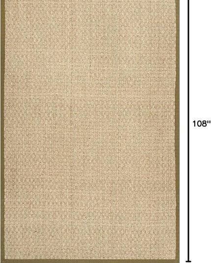 SAFAVIEH Area Rug 6x9 - Natural Fiber Collection - Natural & Olive Green, Seagrass, Basketweave Pattern with Border (NF114G)
