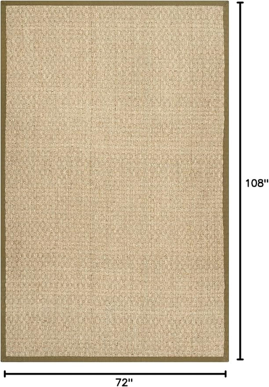 SAFAVIEH Area Rug 6x9 - Natural Fiber Collection - Natural & Olive Green, Seagrass, Basketweave Pattern with Border (NF114G)