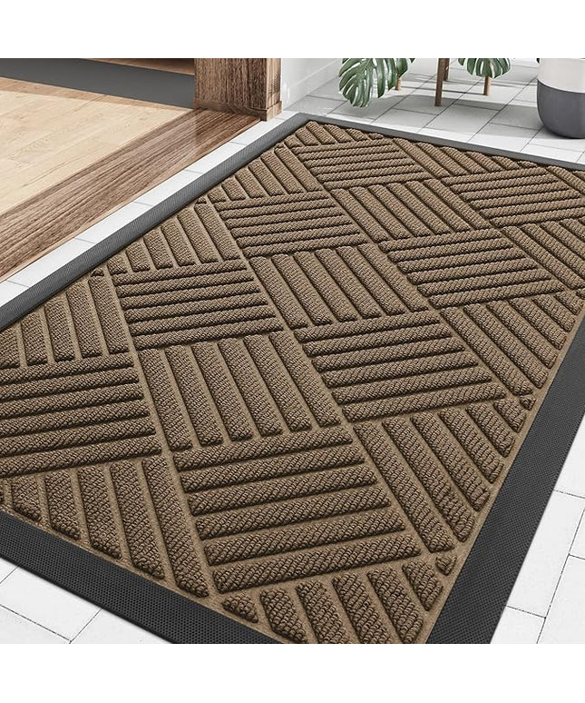 Smiry Front Door Mat Outside Entrance, Heavy Duty Outdoor Indoor Natural Rubber Doormat, Non Slip, Trap Dirt and Moisture, Easy Clean, Low Profile Patio Porch Entryway Mat, 29.5x17, Brown