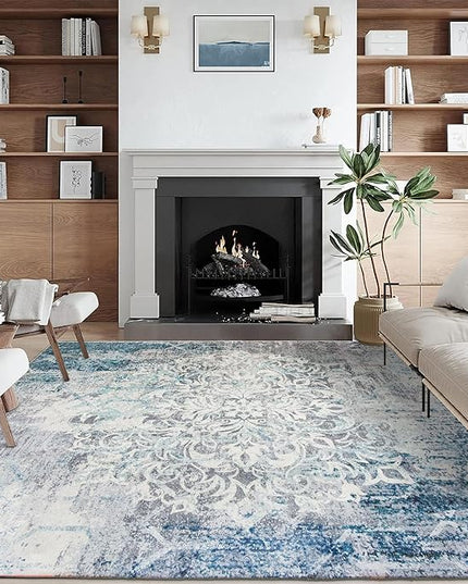 ReaLife Rugs Machine Washable Area Rug Runner - Living Room Bedroom Bathroom Kitchen Entryway Office - Padded Low Pile Stain Resistant Premium - Boho Vintage Bohemian - Blair - Grey 3' x 5'