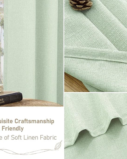 LAMIT Linen Curtains 84 inches Long 2 Panels, Linen Textured Thermal Insulated Curtains Gromment Privacy Light Filtering Boho Drapes for Living Room/Farmhouse, Set of 2 Panels, W38 x L84, Light Green