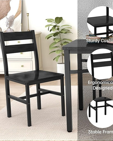 Hooseng Dining Table Set for 4, Wood Kitchen Table Chairs Set with Storage, Farmhouse 5 Piece Dining Room Table Set, Space-Saving Dinette Set for Breakfast Nook, Apartment (Black)