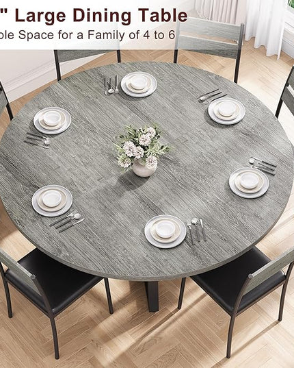 51" Round Dining Table for 6,Kitchen Dining Room Circle Dinner Pedestal Table,Space Saving Wood Kitchen & Dining Room Furniture (Grey, 51In)