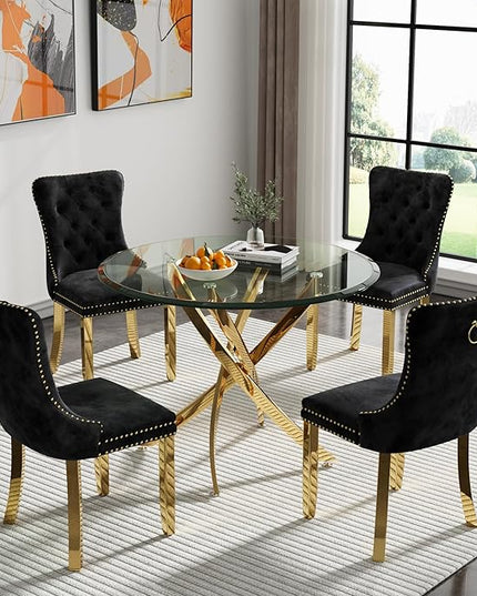 HomVent Round Glass Dining Table Set for 4, Modern Kitchen Table Set and Chairs, Round Glass Dining Room Table Set for Kitchen