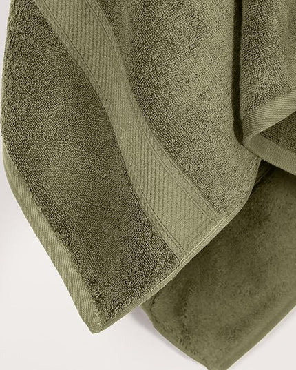 Superior Egyptian Cotton Pile Bath Towel Set of 2, Ultra Soft Luxury Towels, Thick Plush Essentials, Absorbent Heavyweight, Guest Bath, Hotel, Spa, Home Bathroom, Shower Basics, Forest Green