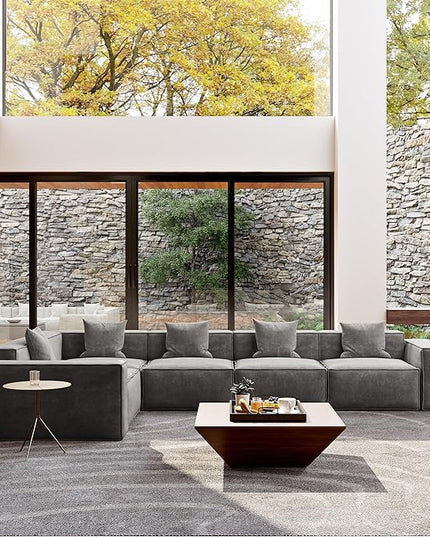 POVISON 143" Modular Sectional Sofa for Living Room Modern Large Sectional Couches Velvet L Shaped Oversized Deep Seat Corner Sofa Set 4 Seats Big Comfy Cloud Couch for House Office
