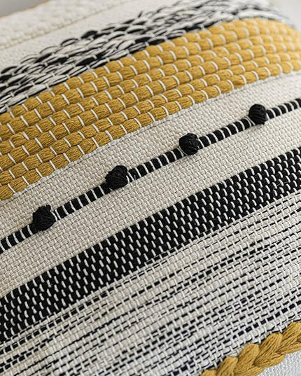 BlissBlush Yellow Mustard Decorative Throw Pillow Cover 18x18 Square Boho Accent Pillowcase Tassels Farmhouse Cushion for Couch Sofa Bedroom Living Room Home Décor Cover ONLY