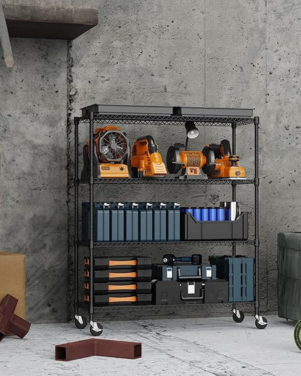 4 Tiers Storage Shelves Load 1400LBS, Metal Shelving Wire Metal Shelving Unit Shelves for Storage Adjustable Garage Shelving for Pantry Kitchen Garage Black 17.7" D x 47.3" W x 62.7" H