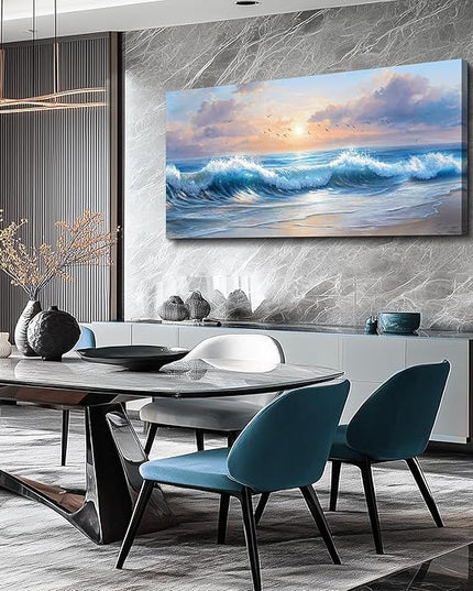 XIGUANGART Large Wall Decor for Living Room Ocean Paintings Canvas Prints Wall Art for Bedroom Blue Modern Minimalist Artwork Beach Sunrise Sea Wave Nature Pictures Office and Bathroom Home Decor