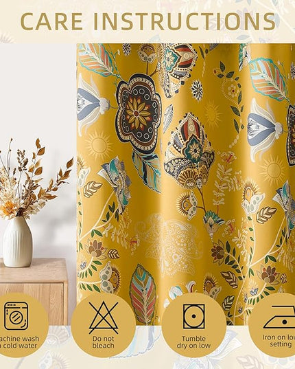 XiDi Mustard Yellow Patterned Blackout Curtains 84 Inches Long Vintage Floral Curtains for Bedroom Living Room 2 Panels Thermal Insulated Grommet Top Luxury Mid Century Colorful Drapes 52x84
