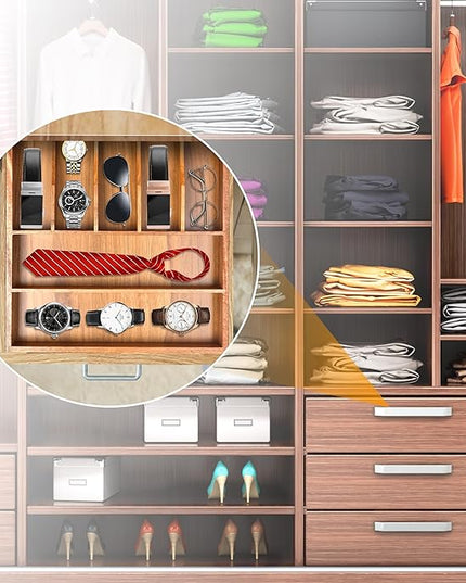 Bellsal Bamboo Silverware Organizer, 12"x15.7" Utensil Holder Cutlery Tray with Grooved Drawer Dividers for Kitchen Flatware, Bedroom, Office (7 Slot, Acacia)