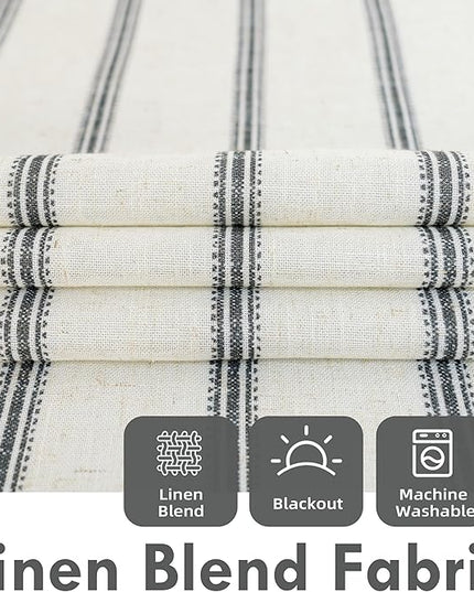 DriftAway Farmhouse Linen Blend Blackout Curtains 84 Inches Long for Bedroom Vertical Striped Printed Linen Curtains Thermal Insulated Lined Treatments for Living Room 2 Panels W52 x L84 Linen Black