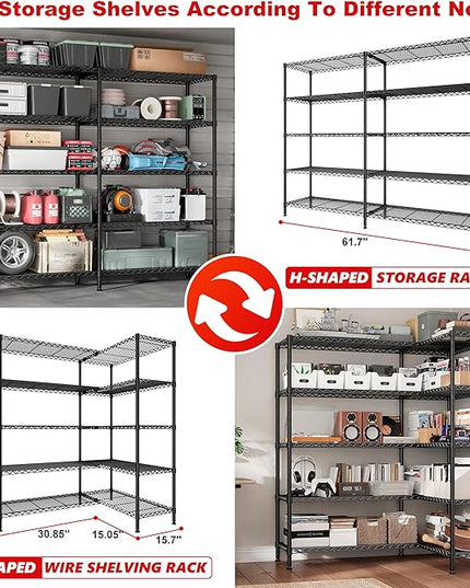 72.4''H Storage Shelves Metal Shelving Unit Load 1500LBS,5 Tier Wire Shelving Pantry Shelves Kitchen Shelves Adjustable Wire Shelf for Commercial Garage Shelving Heavy Duty, 61.7" W*72.4" H*15.8" D
